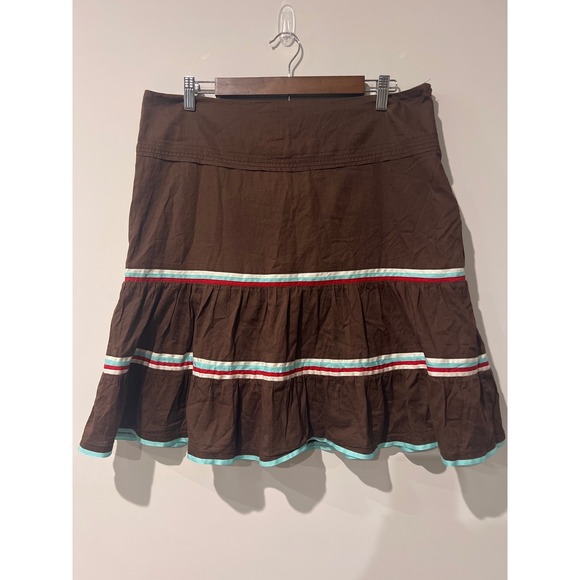 American Eagle Outfitters Dresses & Skirts - American Eagle Y2K Women's Brown Tiered Mini Skirt Ribbon Trim Boho Size 12
